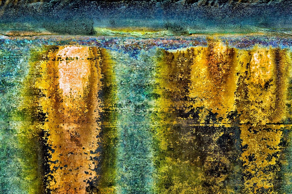 Abstract photograph of a fictional, gleaming island relief with metallic texture – inspired by myth, forgotten empires, and ancient maps.