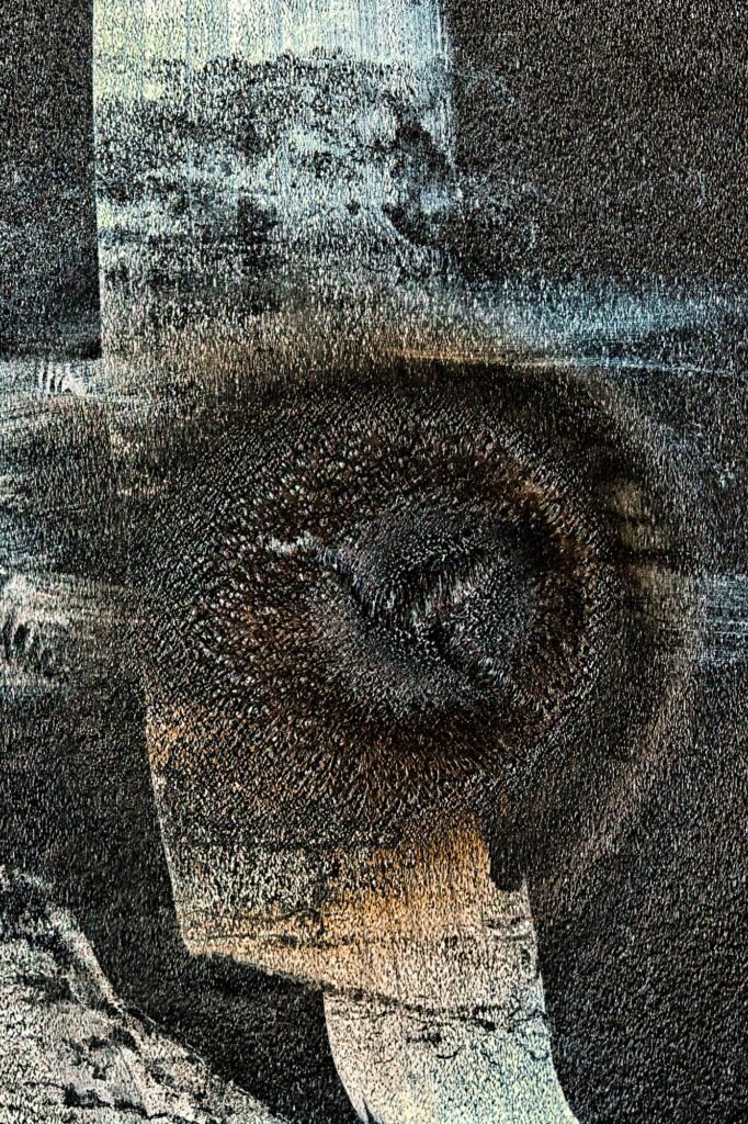 Distortion - Dark portal with ghostly chalk traces and chaos at center, Düsseldorf, Germany, 2020